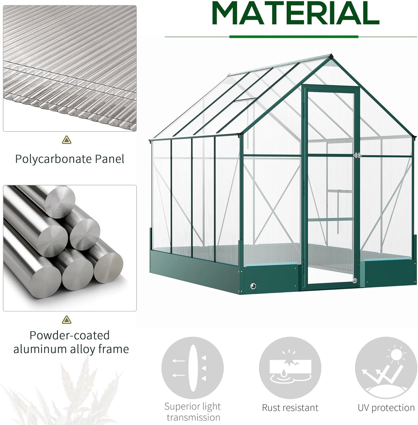 6' X 8' X 7' Walk-In Plant Polycarbonate Greenhouse with Temperature Controlled Window Hobby Greenhouse for Backyard/Outdoor