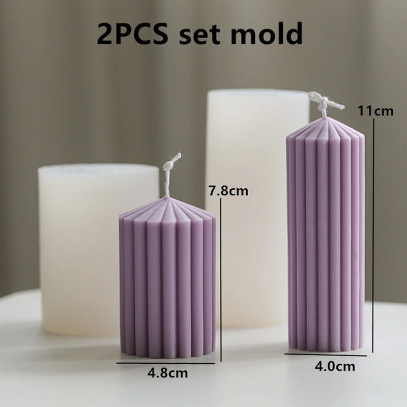 Cylindrical Tall Pillar Candle Molds Ribbed Aesthetic Twist Silicone Mould Geometric Abstract Decora Mold Gifts Craft Home Decor