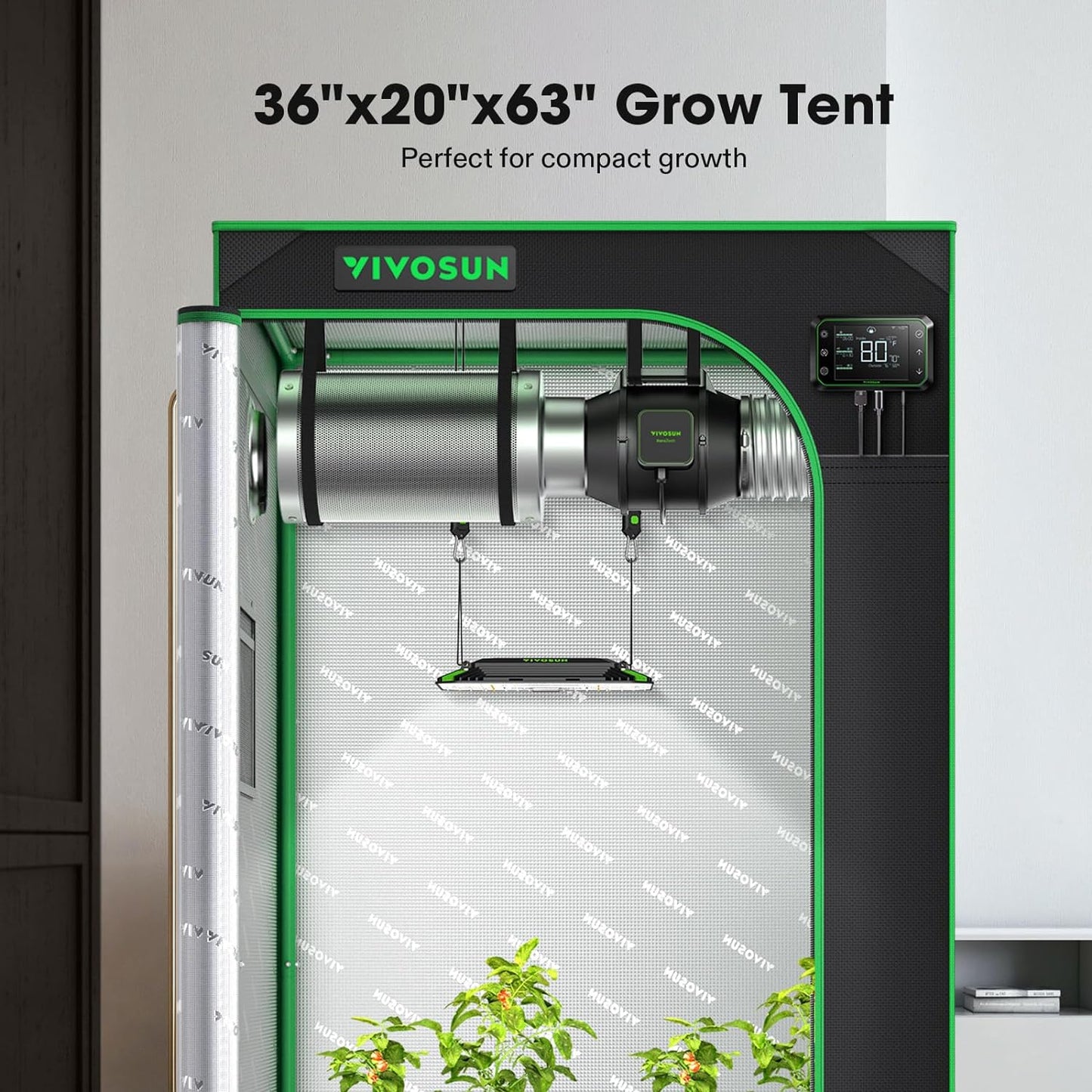 S326 36"X20"X63" Grow Tent, High Reflective Mylar with Observation Window and Floor Tray for Hydroponics Indoor Plant for VS1000/VS2000