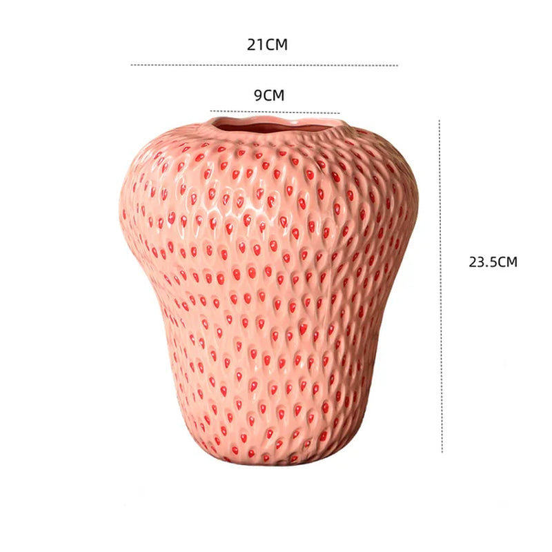 Cartoon Strawberry Vase Ceramic Vase Children'S Room Artifact Floral Accessories Fruit Pot Flowerpot Home Decoration Accessories