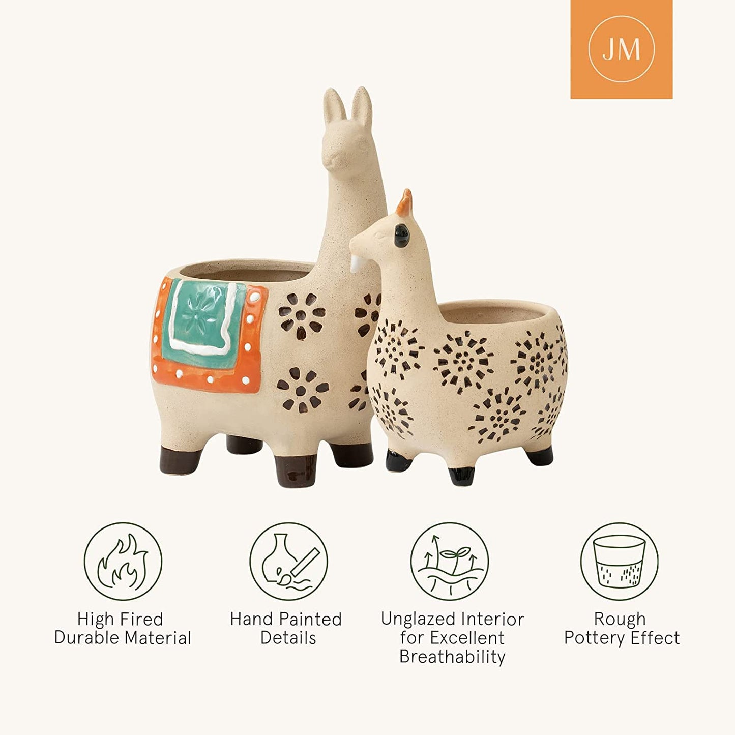 Ceramic Animal Succulent Planter Pots - 6.1 + 4.5 Inch Cute Alpaca / Llama & Goat Rough Pottery Unglazed Flower Plant Pots Indoor with Drainage for Herb Cactus Air Plants, Home Decor Gifts for Mom