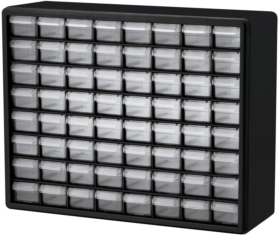 10164, 64 Drawer Plastic Parts Storage Hardware and Craft Cabinet, 20-Inch W X 6-Inch D X 16-Inch H, Black