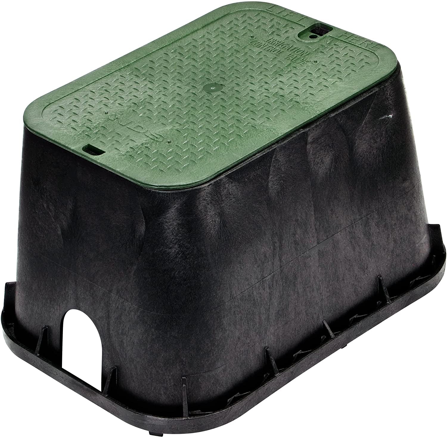 113BC 10 In. round Valve Box and Cover, 10 In. Height, Irrigation Control Valve Lettering, Black Box, Green Overlapping Cover, Black/Green