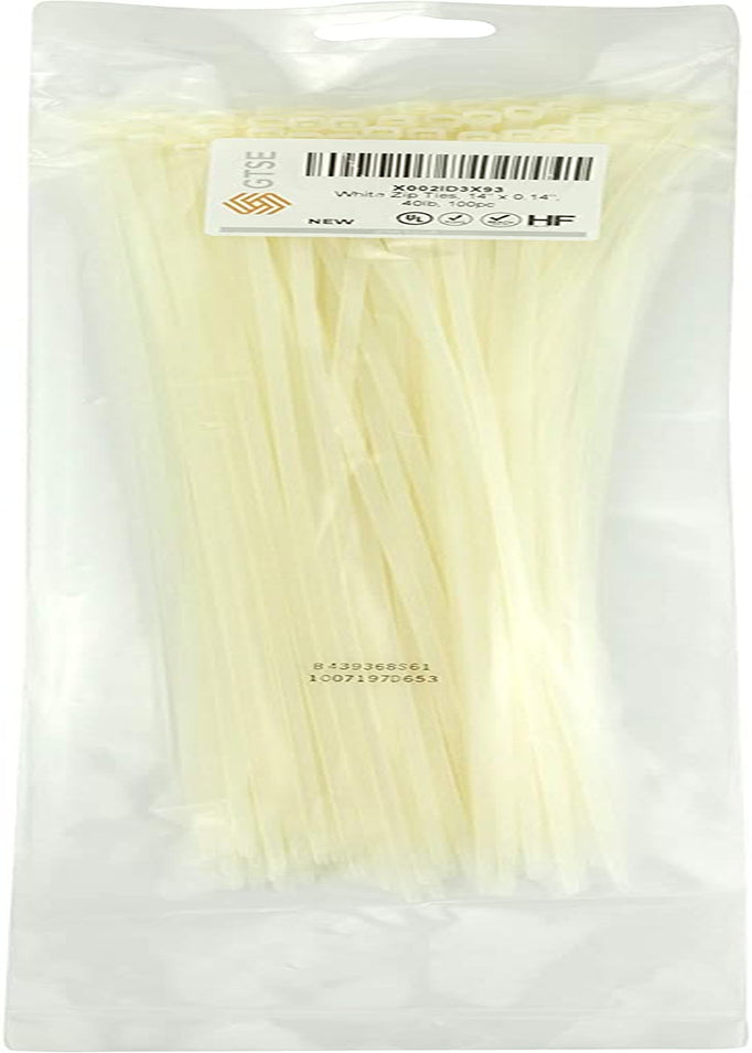 14 Inch White/Clear Zip Ties, 100 Pack, 40Lb Strength, UV Resistant Long Nylon Long Cable Ties, Self-Locking 14" Tie Wraps