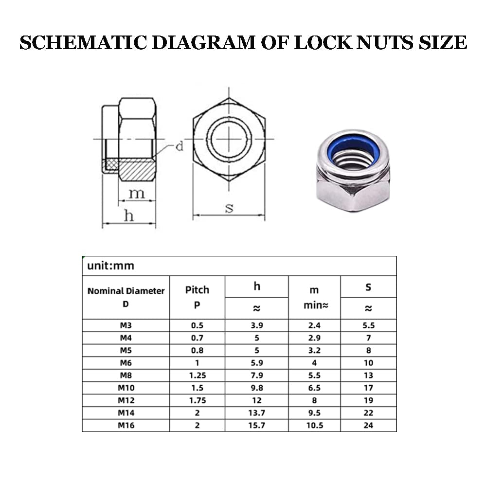 Lock Nuts M8 X 1.25Mm (30Pcs) Metric Hex Locknut, 304 18-8 Stainless Steel Nuts with Nylon Insert, Bright Finish, for Industrial and Construction Fasteners