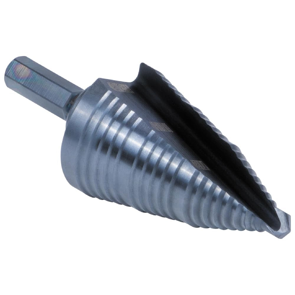 KTSB15 Step Drill Bit #15 Double Fluted 7/8 to 1-3/8-Inch with Easy-To-Read Step Markings and Targets, 3/8-Inch Hex Shank