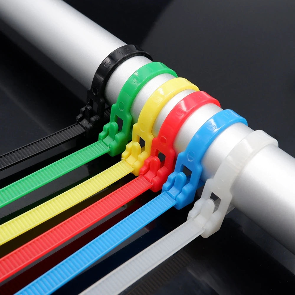 25Pcs Plastic Reusable Cable Zip Ties Releasable Nylon Fixed Binding Color Black and White Disassembly Reuse May Loose Slipknot