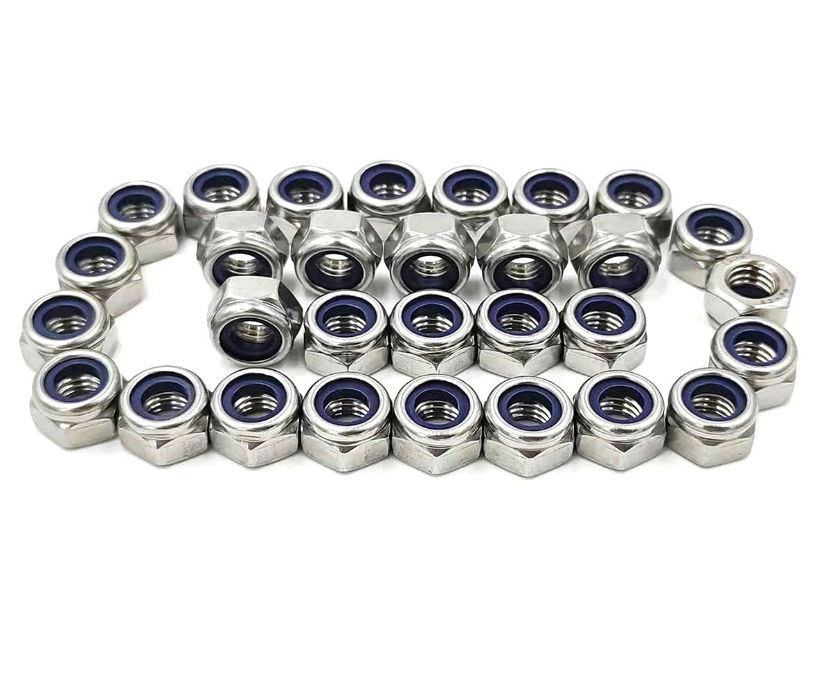 Lock Nuts M8 X 1.25Mm (30Pcs) Metric Hex Locknut, 304 18-8 Stainless Steel Nuts with Nylon Insert, Bright Finish, for Industrial and Construction Fasteners