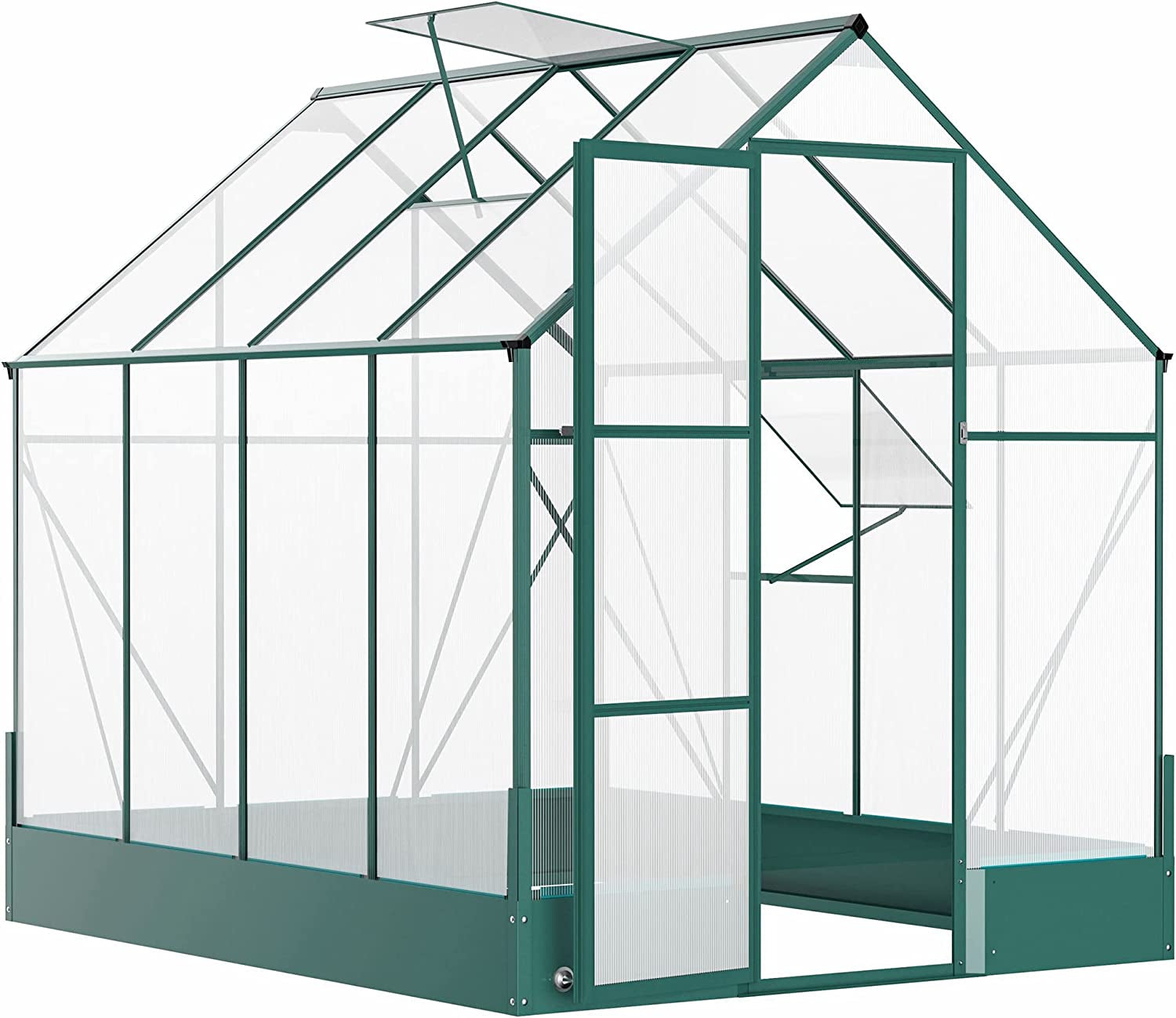 6' X 8' X 7' Walk-In Plant Polycarbonate Greenhouse with Temperature Controlled Window Hobby Greenhouse for Backyard/Outdoor