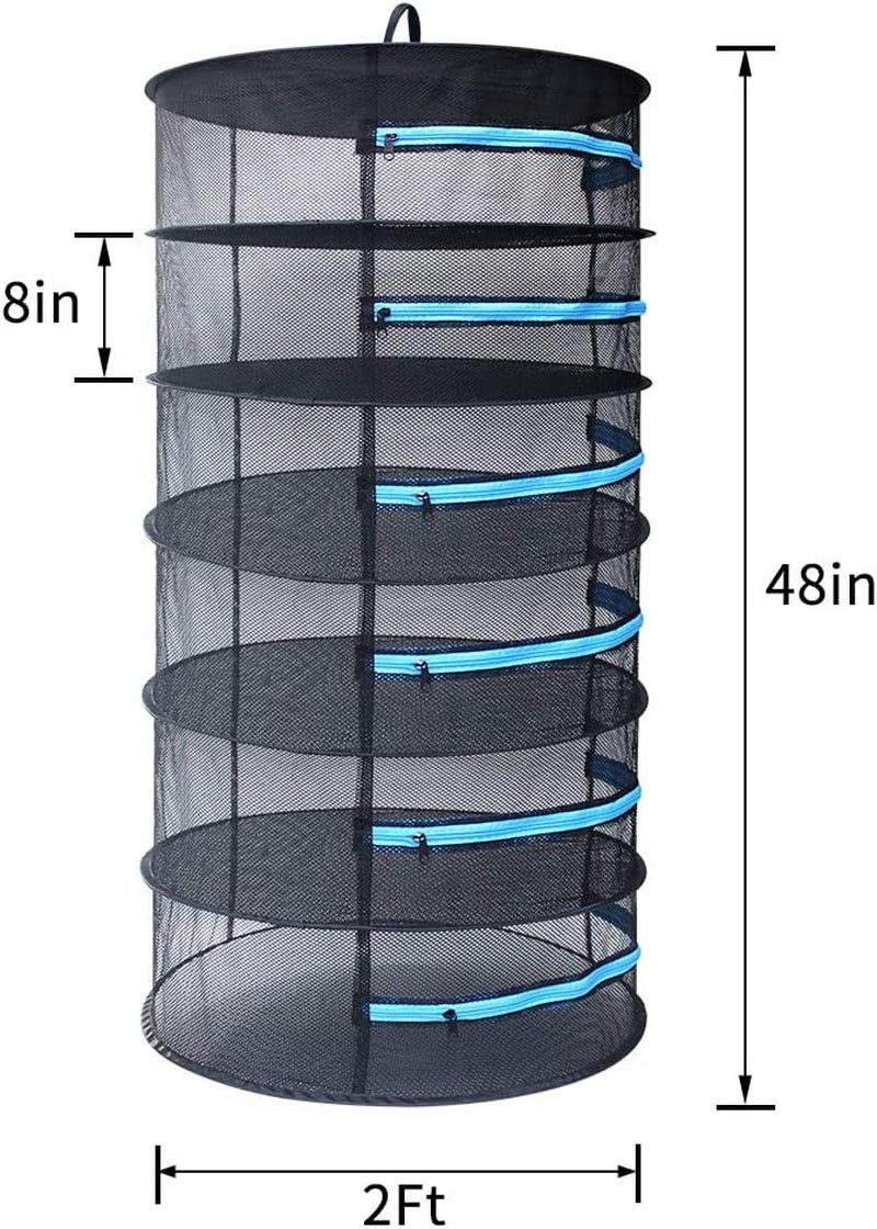 2FT 6 Tier Herb Drying Rack Hanging, Plant Dry Net Mesh Rack with Blue Zipper & Garden Scissor for Hydroponics, Bud Seed, Mesh Hanging Plant Dry,Herb Dry Net 6 Layer