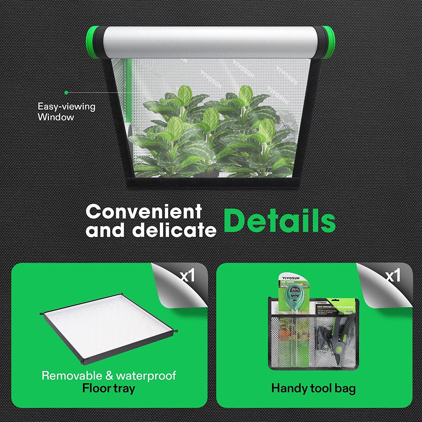 S326 36"X20"X63" Grow Tent, High Reflective Mylar with Observation Window and Floor Tray for Hydroponics Indoor Plant for VS1000/VS2000