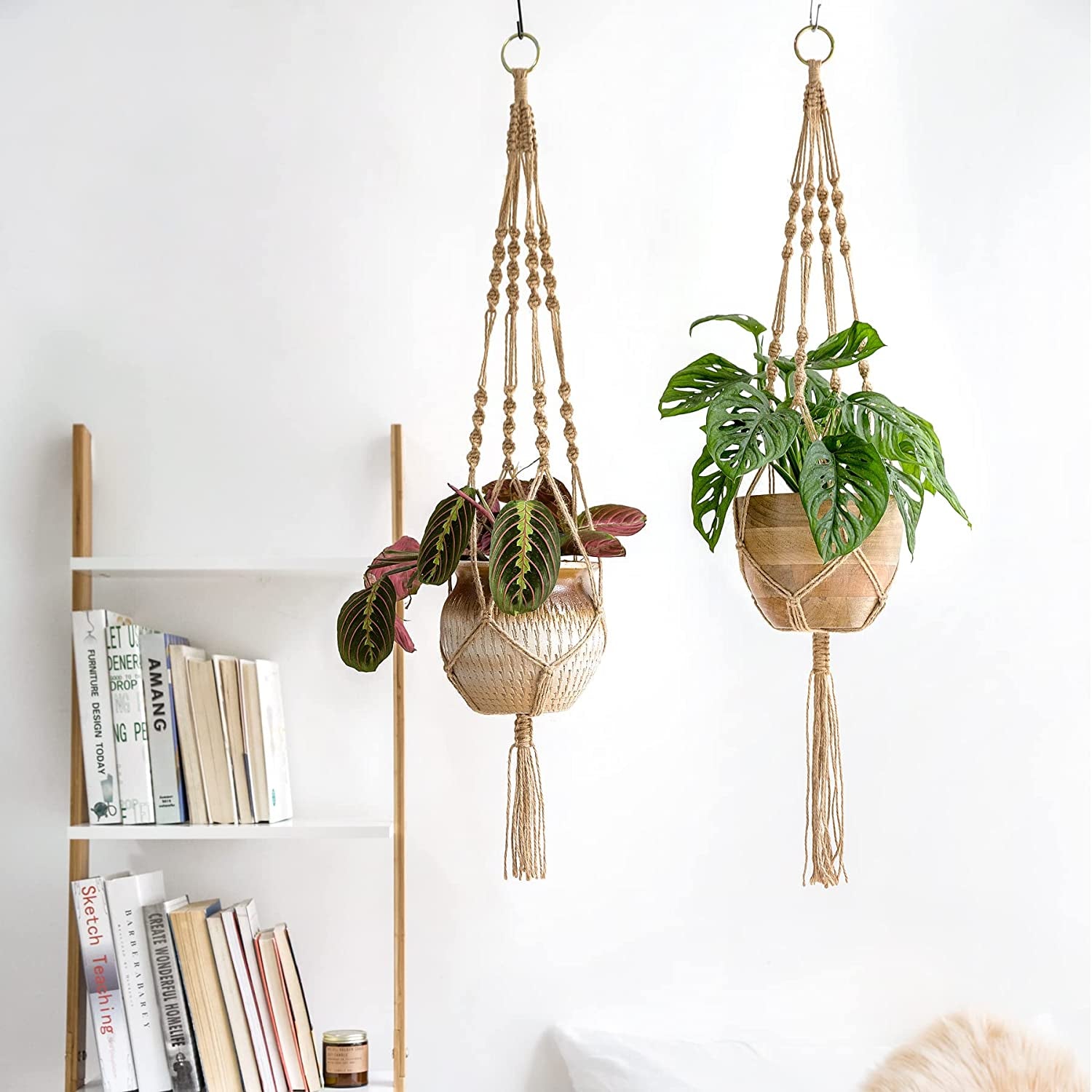 2 Pack Macrame Plant Hangers Indoor Hanging Planter Basket Decorative Flower Pot Holder Jute Rope for Indoor Outdoor Home Decor 4 Legs 40 Inch, Brown