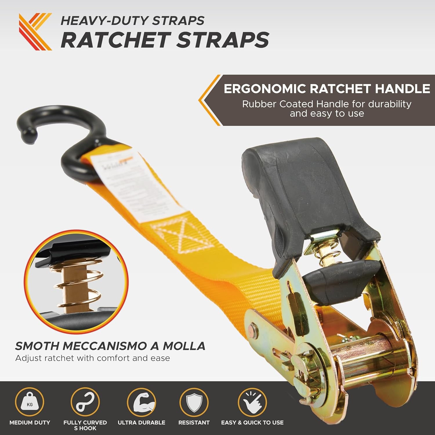 Ratchet Straps Heavy Duty Tie down Strap Set 2200 Break Strength – 1" X 17' 4Pk with Soft Loops Cargo Truck Bed Tie Downs – Coated Deep S-Hook & Carry Bag for Moving, Securing Cargo