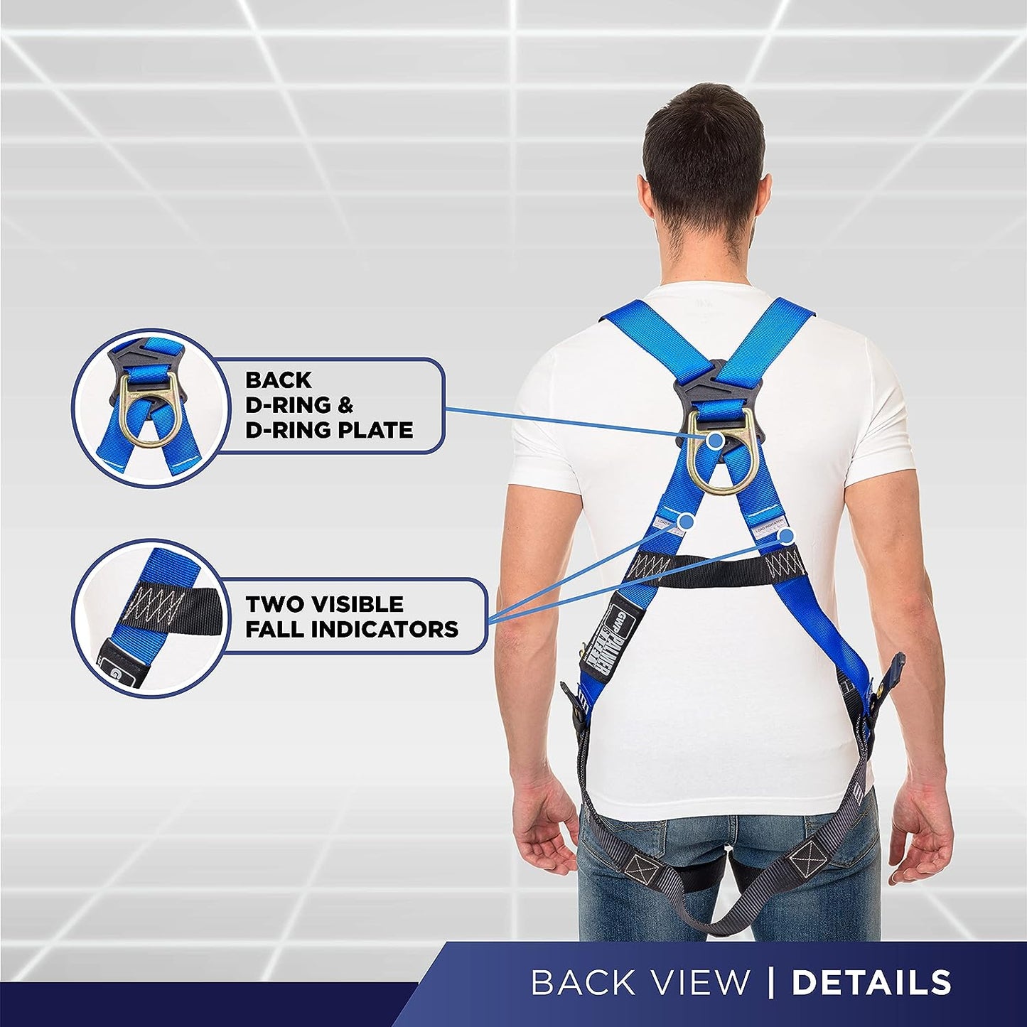 Full Body Harness 5Pt Adjustment, Dorsal D-Ring, Grommet Legs, and Fall Indicators