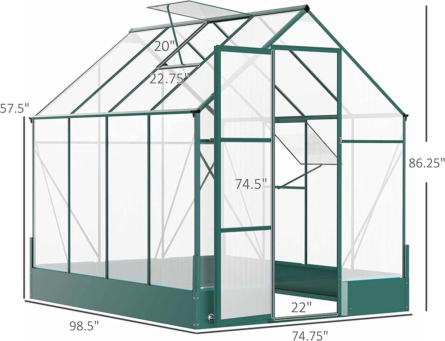 6' X 8' X 7' Walk-In Plant Polycarbonate Greenhouse with Temperature Controlled Window Hobby Greenhouse for Backyard/Outdoor