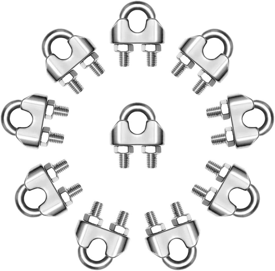 1/8 Inch M3 Wire Rope Cable Clip Clamp, 304 Stainless Steel U Bolt Saddle Fastener, 10 Pack