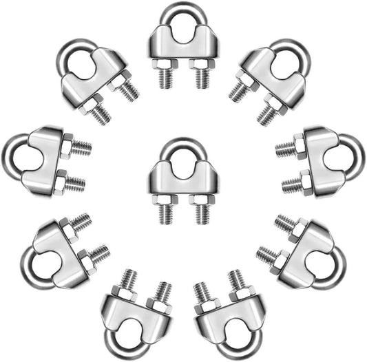 1/8 Inch M3 Wire Rope Cable Clip Clamp, 304 Stainless Steel U Bolt Saddle Fastener, 10 Pack