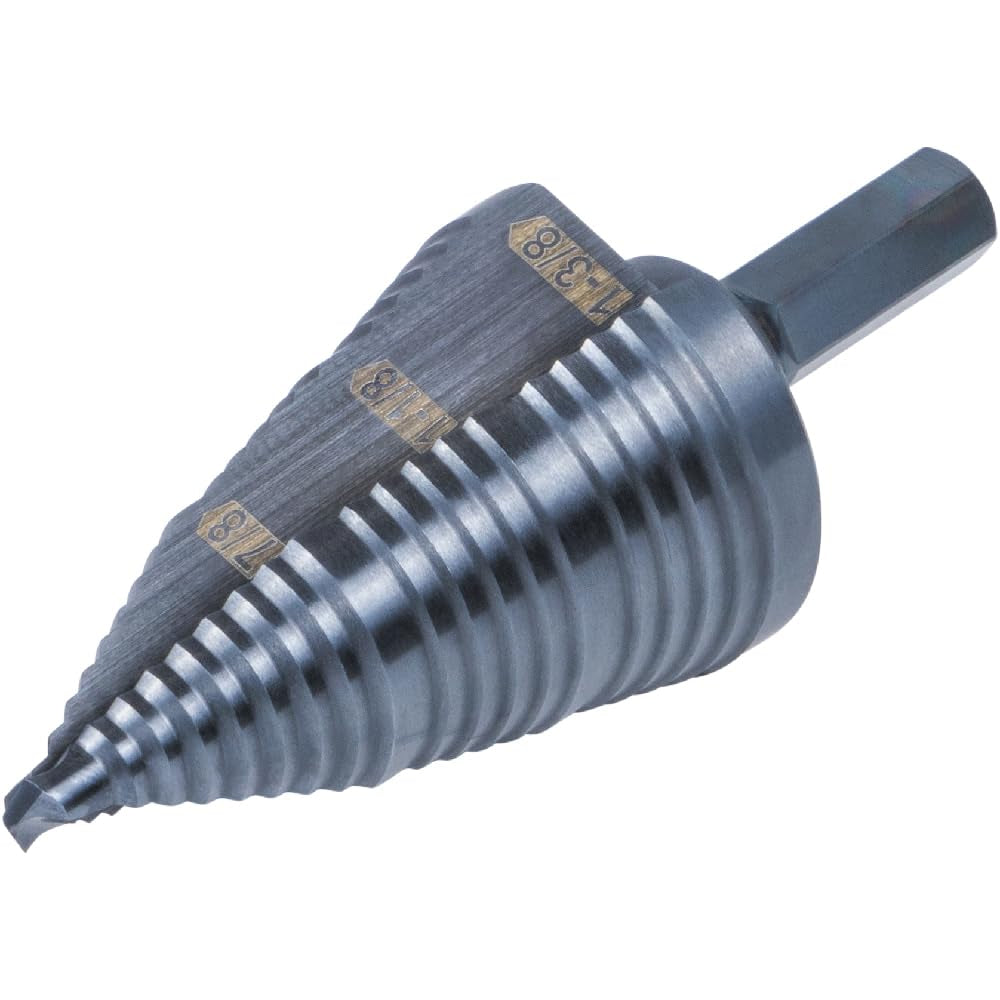 KTSB15 Step Drill Bit #15 Double Fluted 7/8 to 1-3/8-Inch with Easy-To-Read Step Markings and Targets, 3/8-Inch Hex Shank