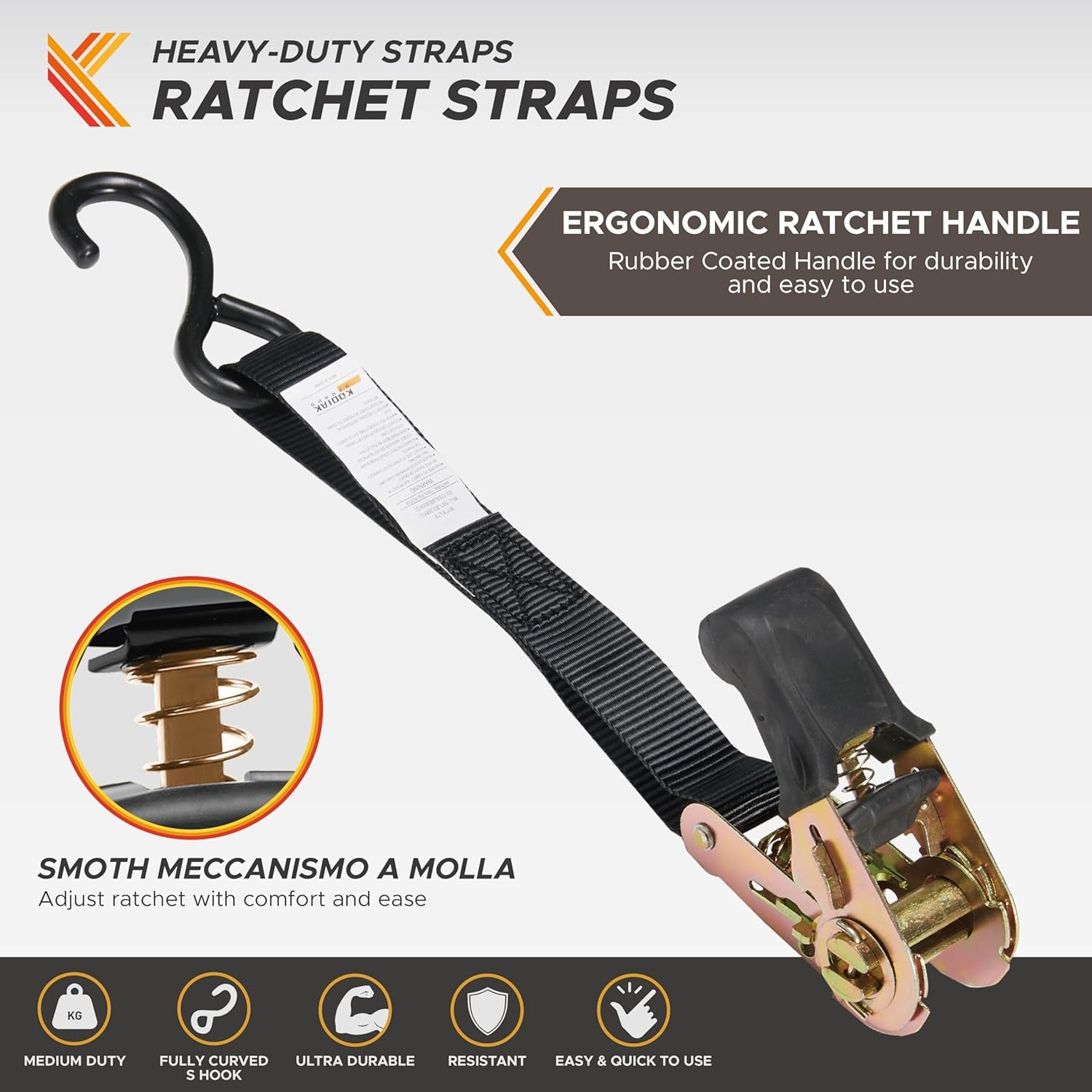 Ratchet Straps Heavy Duty Tie down Strap Set 2200 Break Strength – 1" X 17' 4Pk with Soft Loops Cargo Truck Bed Tie Downs – Coated Deep S-Hook & Carry Bag for Securing Cargo Black