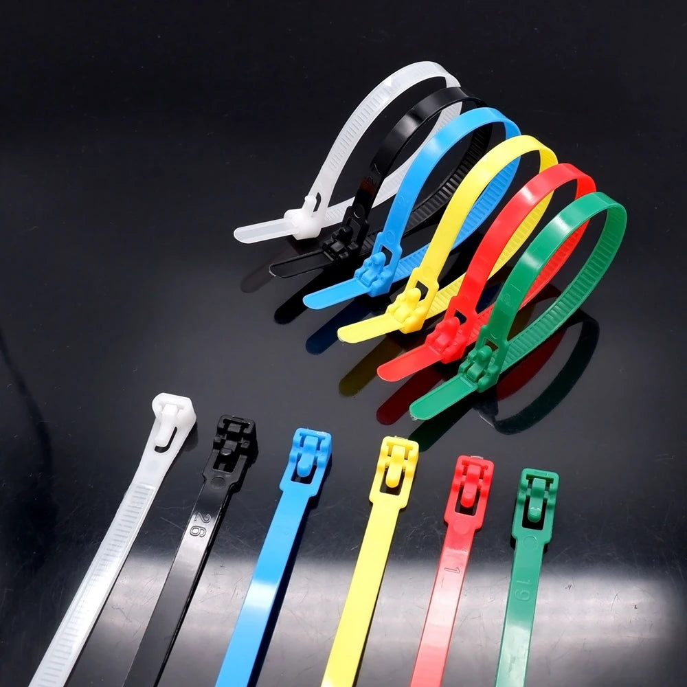 25Pcs Plastic Reusable Cable Zip Ties Releasable Nylon Fixed Binding Color Black and White Disassembly Reuse May Loose Slipknot
