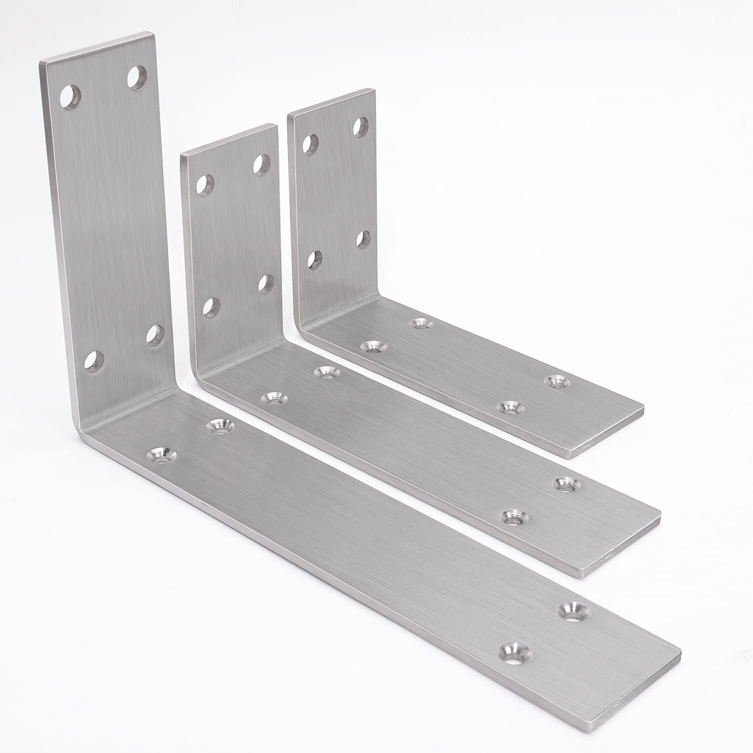 Shelf Bracket 8 Inch, Heavy Duty (1/5") Thick Solid L Brackets, Max Load: 230Lbs, Stainless Steel Countertop Bar Top Support Brackets Wall Mounted, Includes Hardware, 2 Pack