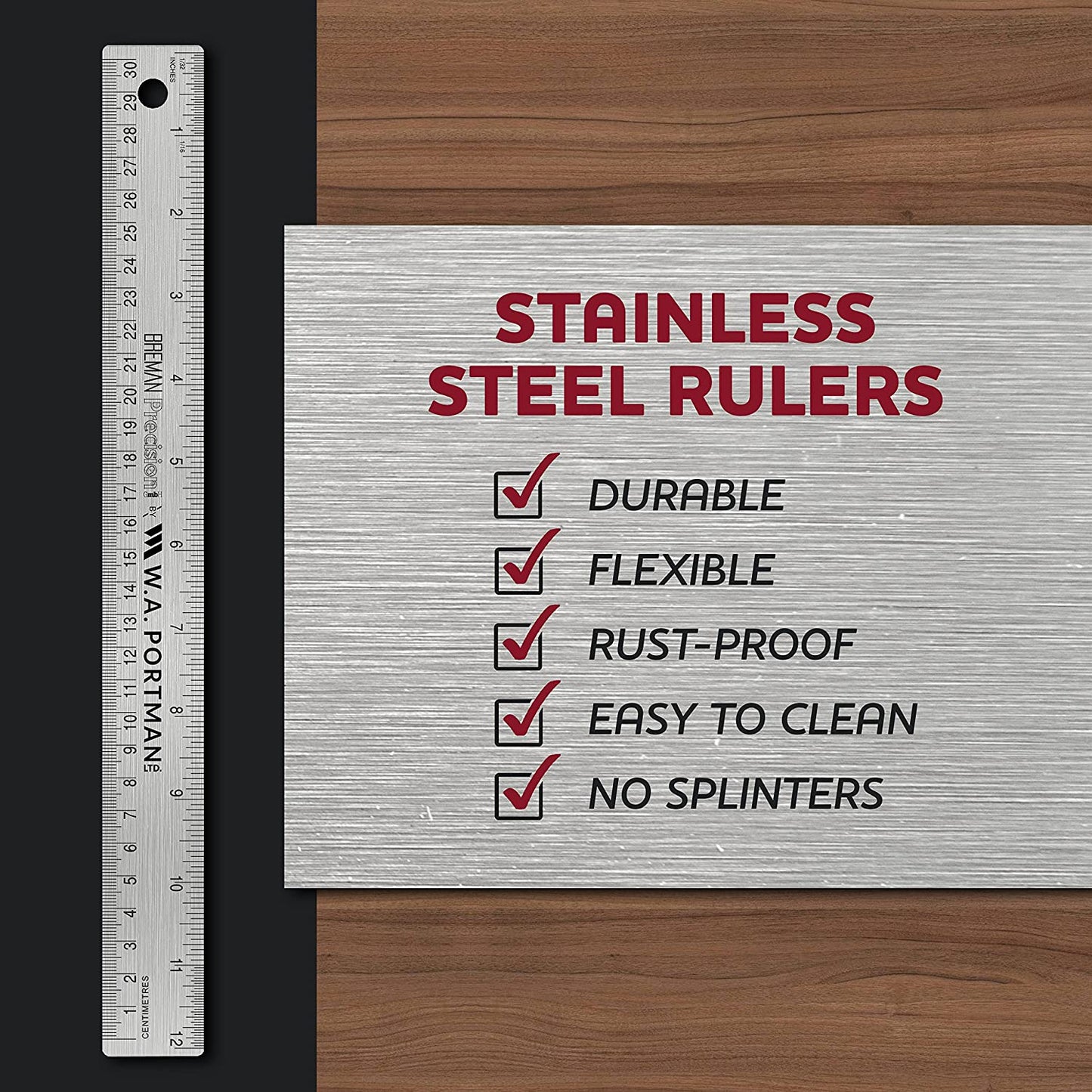 Metal Ruler 18 Inch - Stainless Steel Cork Back Metal Ruler - Premium Steel Straight Edge 18 Inch Metal Ruler - Flexible Stainless Steel Ruler - Imperial and Metric Ruler