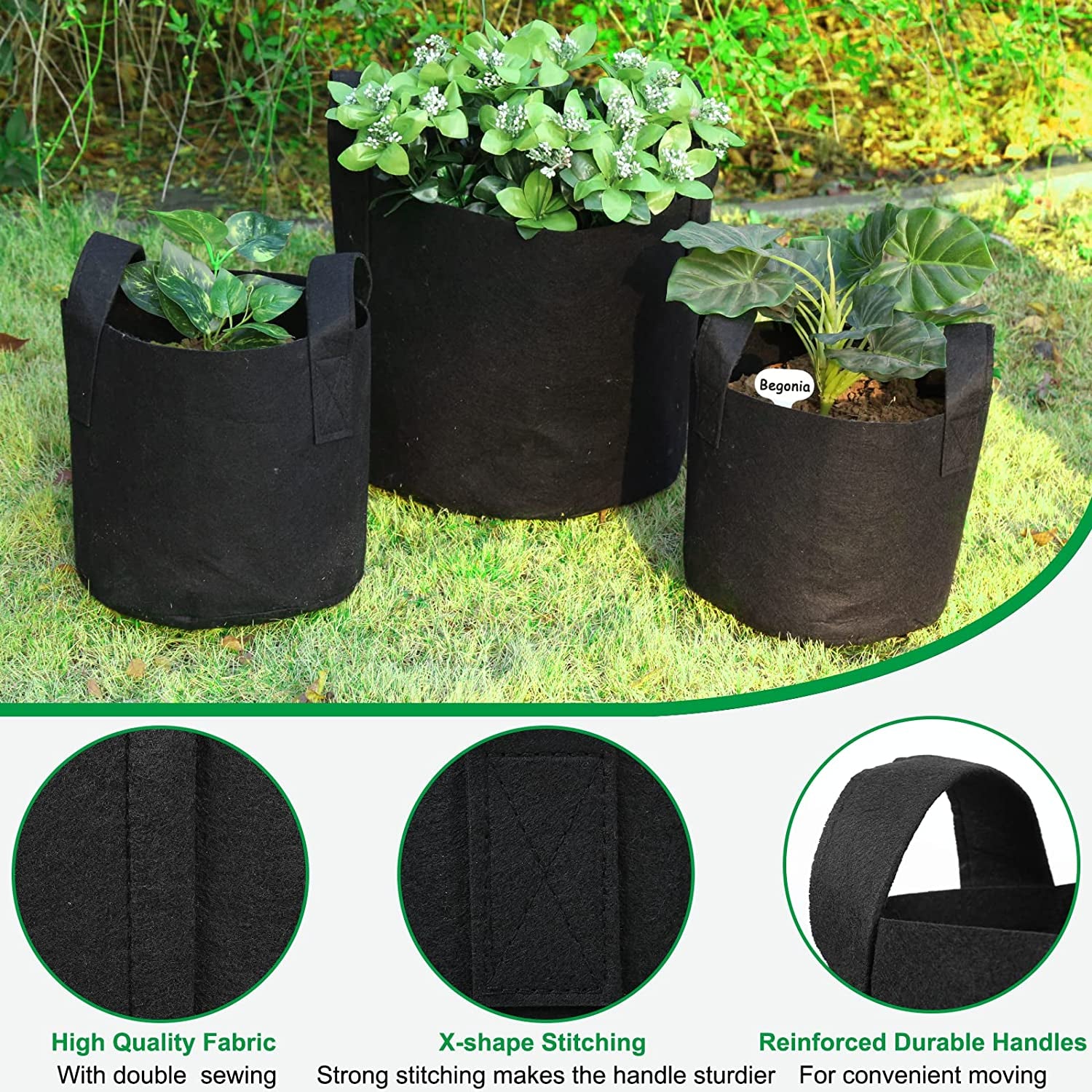 8-Pack 3 Gallon Grow Bags, Aeration Fabric Pots with Handles, Heavy Duty Thickened Nonwoven Grow Pots with 8 Pcs Plant Labels