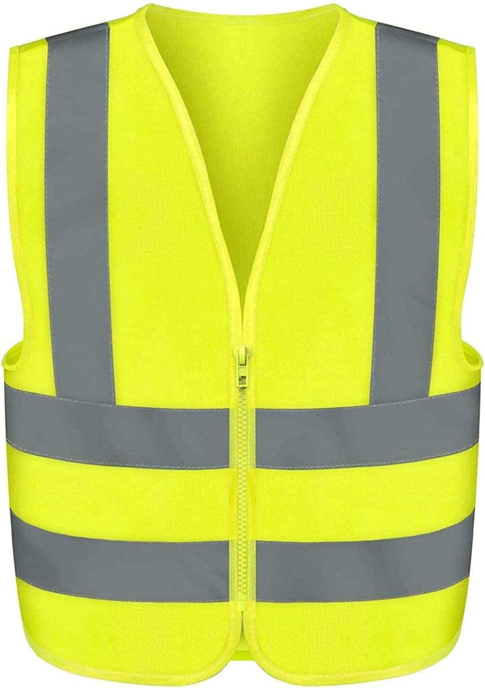 53941A High Visibility Safety Vest with Reflective Strips | Size Large | Neon Yellow Color | Zipper Front | for Emergency, Construction and Safety Use