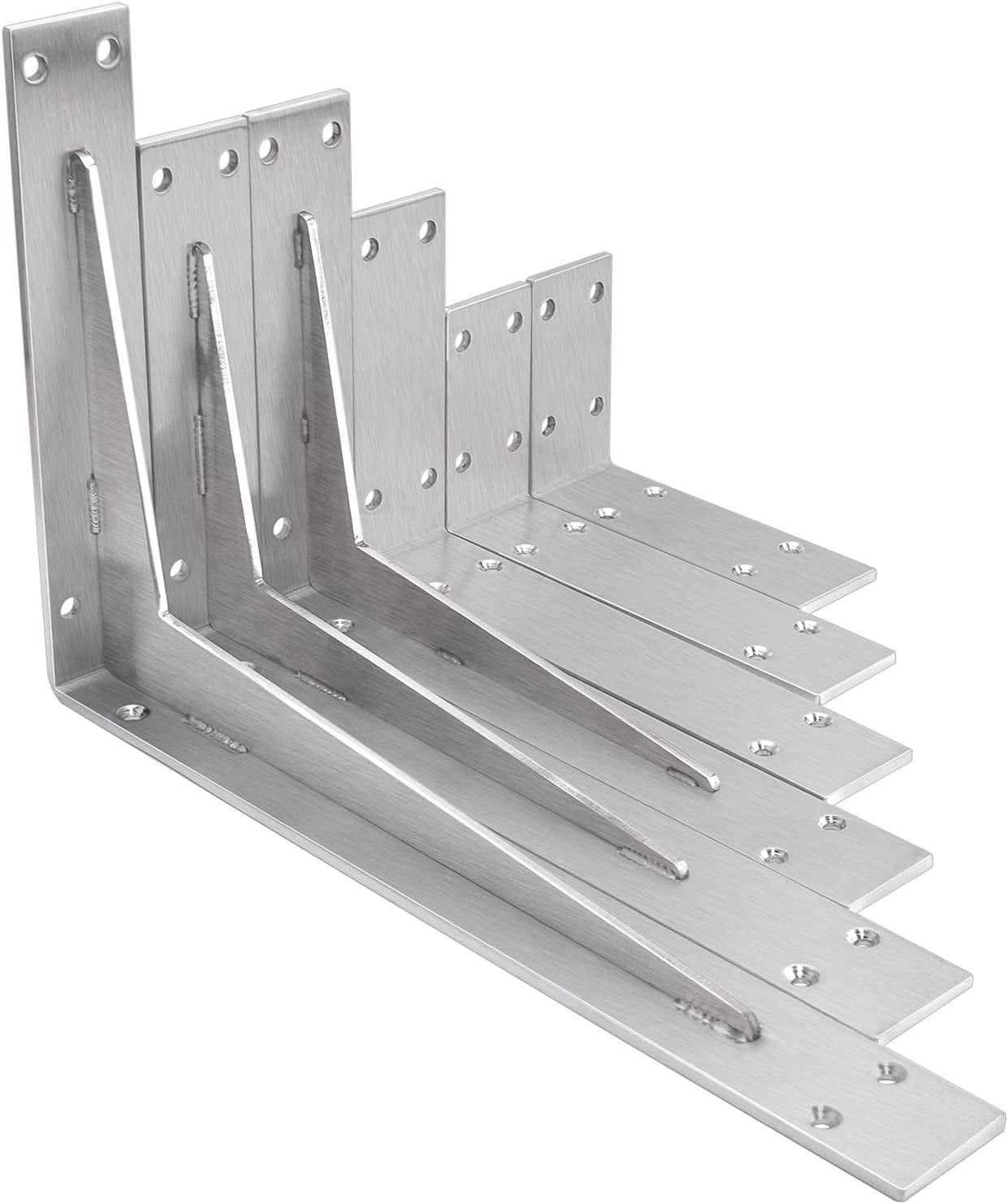 Shelf Bracket 8 Inch, Heavy Duty (1/5") Thick Solid L Brackets, Max Load: 230Lbs, Stainless Steel Countertop Bar Top Support Brackets Wall Mounted, Includes Hardware, 2 Pack