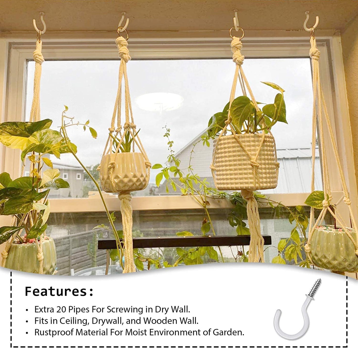 20 Pcs Ceiling Hooks for Hanging Plants - 2.9 Inches Heavy Duty, Hanging Hooks for Christmas Lights, Cups, Decors - White Vinyl Coated Screw in Plant Hanger Hook Indoor and Outdoor