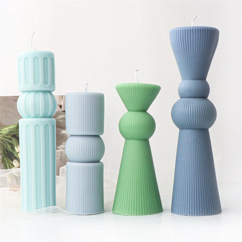 Cylindrical Tall Pillar Candle Molds Ribbed Aesthetic Twist Silicone Mould Geometric Abstract Decora Mold Gifts Craft Home Decor