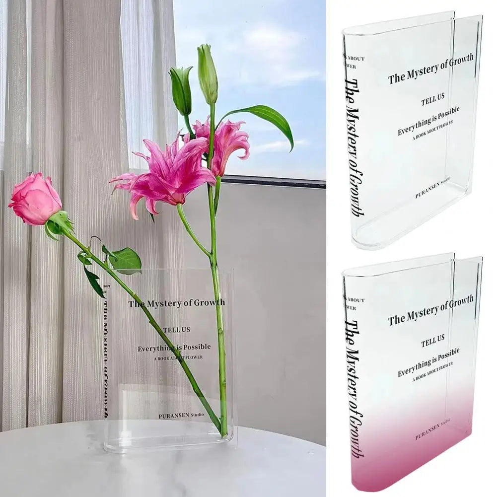 Book Vase Transparent Letter Print Book Shape Flower Arrangement Ins Style Gradient Color Household Home Supplies Room Decor