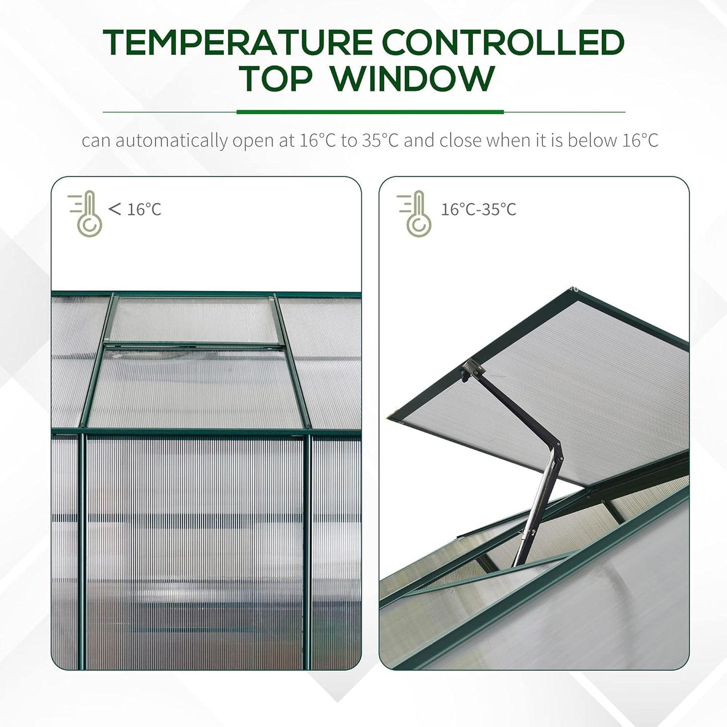 6' X 8' X 7' Walk-In Plant Polycarbonate Greenhouse with Temperature Controlled Window Hobby Greenhouse for Backyard/Outdoor