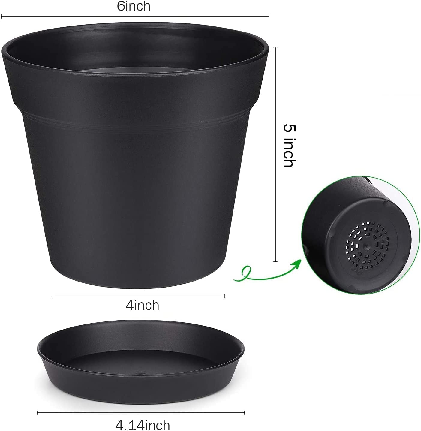 Pots for Plants, 15 Pack 6 Inch Plastic Planters Black 