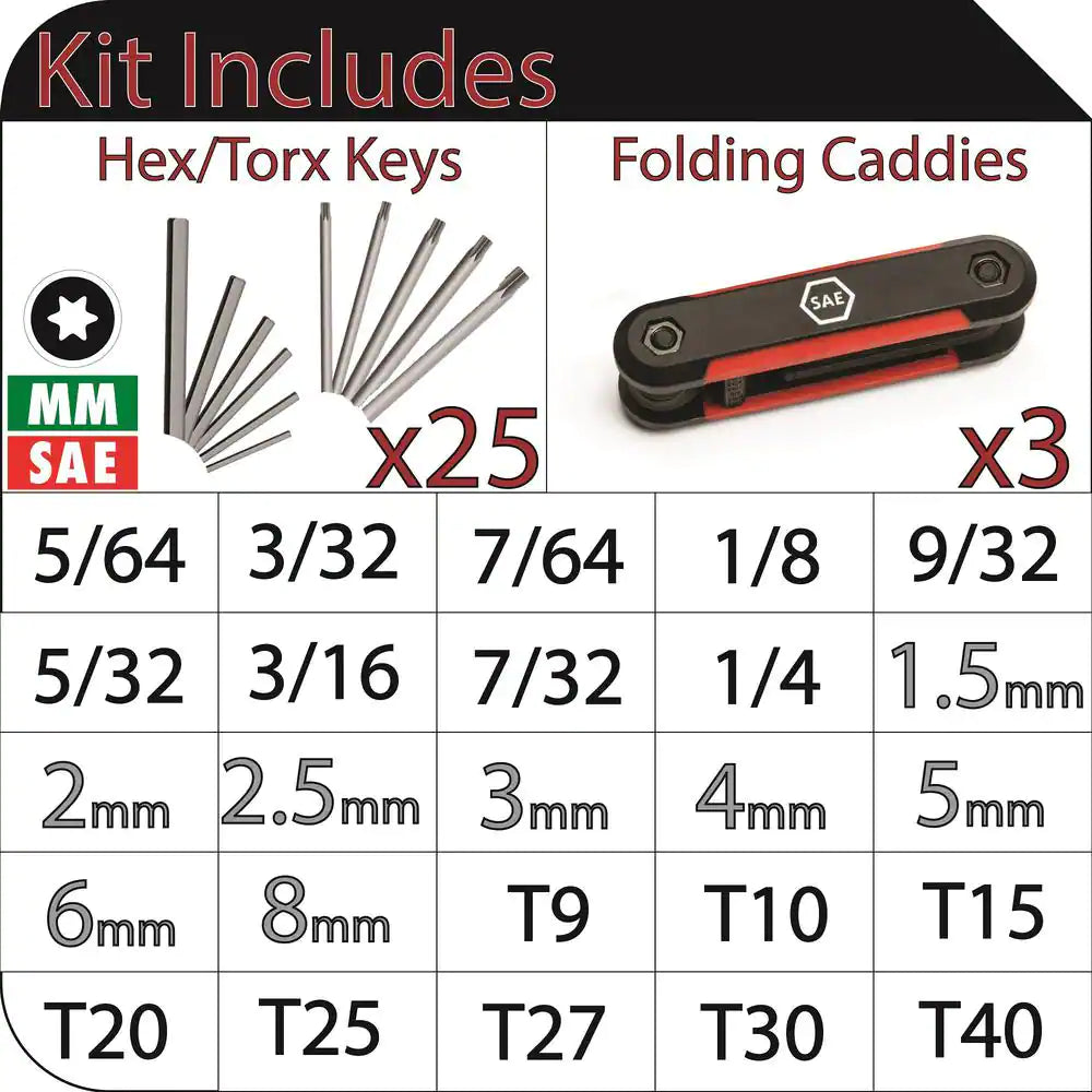 Sae/Metric Folding Hex Key Set with Bonus Torx Set (3-Piece)