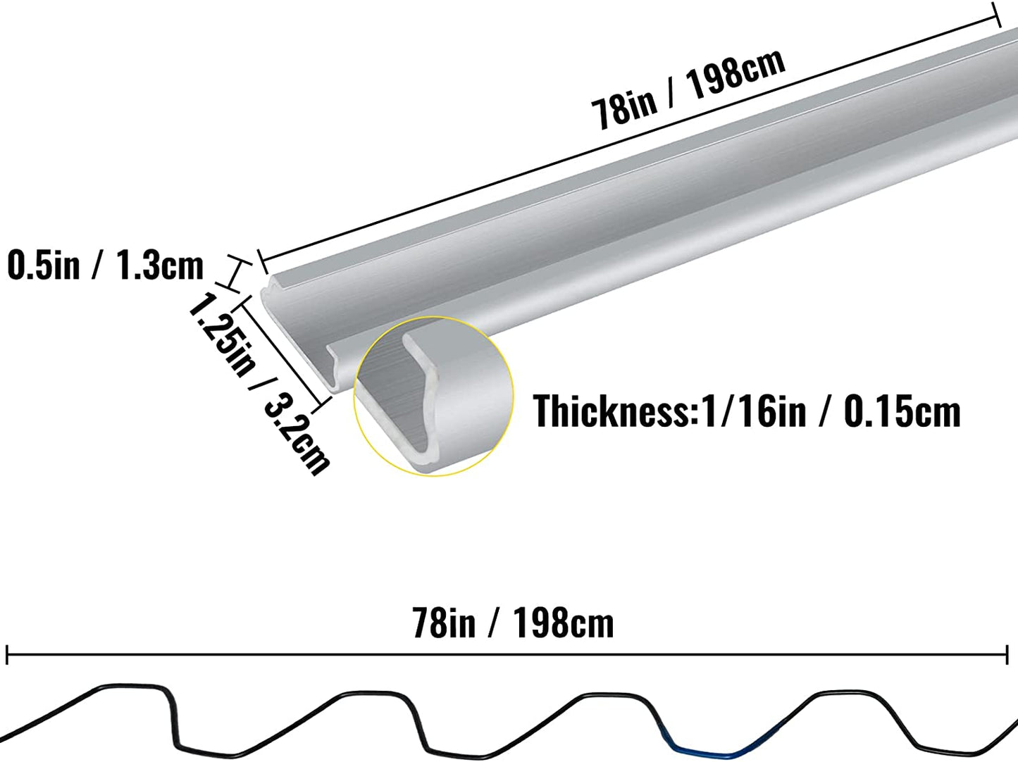 Greenhouse Spring Wire and Lock Channel 50 Packs, 6.56 Ft PE Coated Aluminum Alloy Bundle Kit, Plastic Poly Film or Shade Cloth Attachment W/Screws, Silver