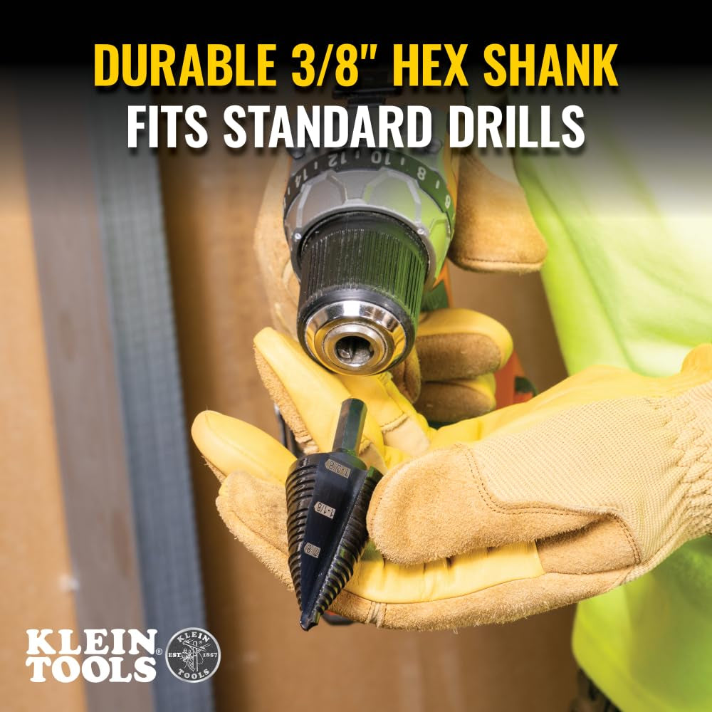 KTSB15 Step Drill Bit #15 Double Fluted 7/8 to 1-3/8-Inch with Easy-To-Read Step Markings and Targets, 3/8-Inch Hex Shank