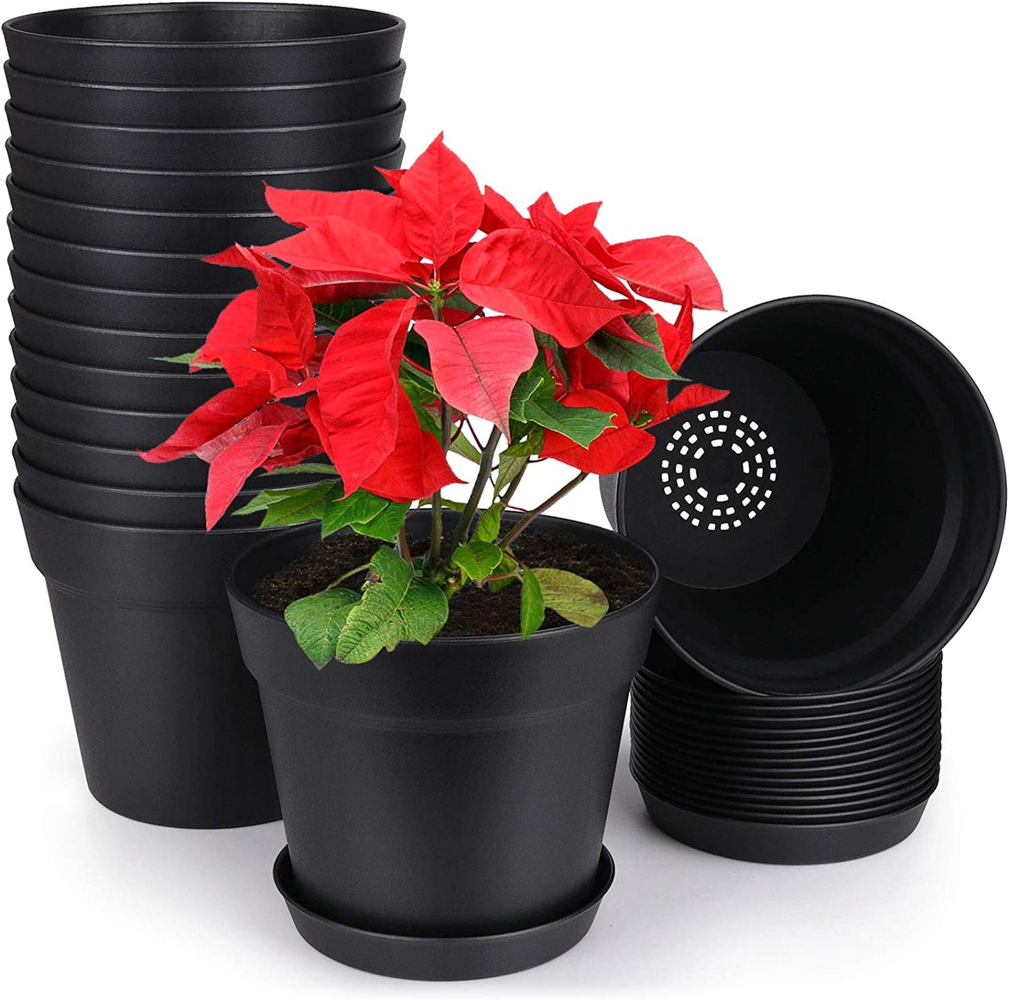 Pots for Plants, 15 Pack 6 Inch Plastic Planters Black 