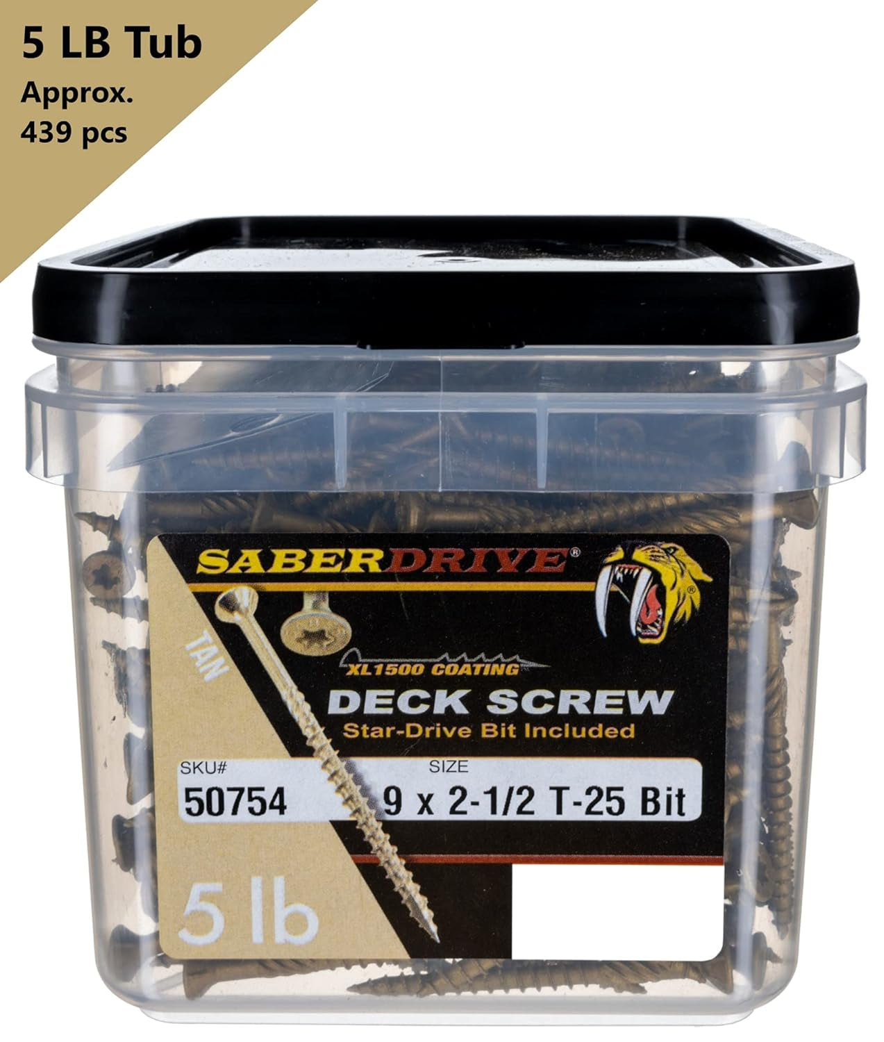 #9 X 2-1/2" tan XL1500 Coated Exterior Star Drive Multi-Purpose Deck Screws 5 LB, Approx. 439 Pieces