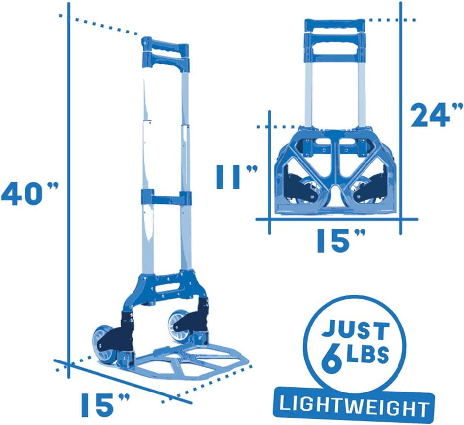 Heavy Duty Hand Truck & Dolly - 150 Lb. Capacity Aluminum Utility Cart with Adjustable Shaft, Folds down to Just 2" by  – Moving Equipment, Great for Lifting Boxes & Luggage (Black)